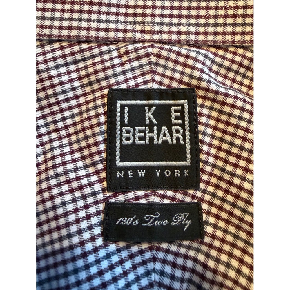 Ike Behar New York Mens 120s Two Ply Gingham Dress Shirt White Long Sleeve - Picture 2 of 11